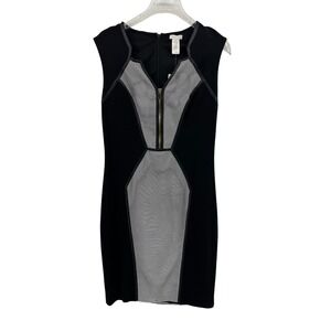 Cache Black White Striped Sheath Dress Zipper Front Cap Sleeve Business‎ Sz 10